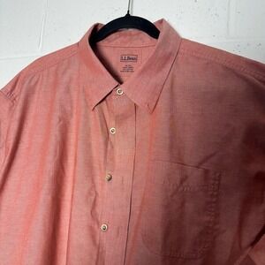 LL Bean Mens XXL Tall Short Sleeve Button Down Shirt Salmon Orange Cotton 248934